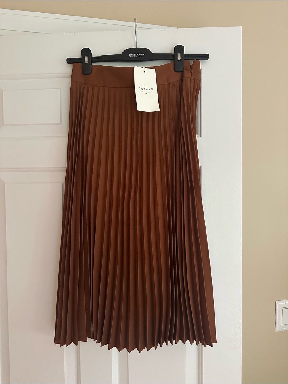 Sezane Rust Brown Midi Pleated Skirt Size 38